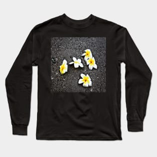 Black Sand Yellow Plumerias Long Sleeve T-Shirt